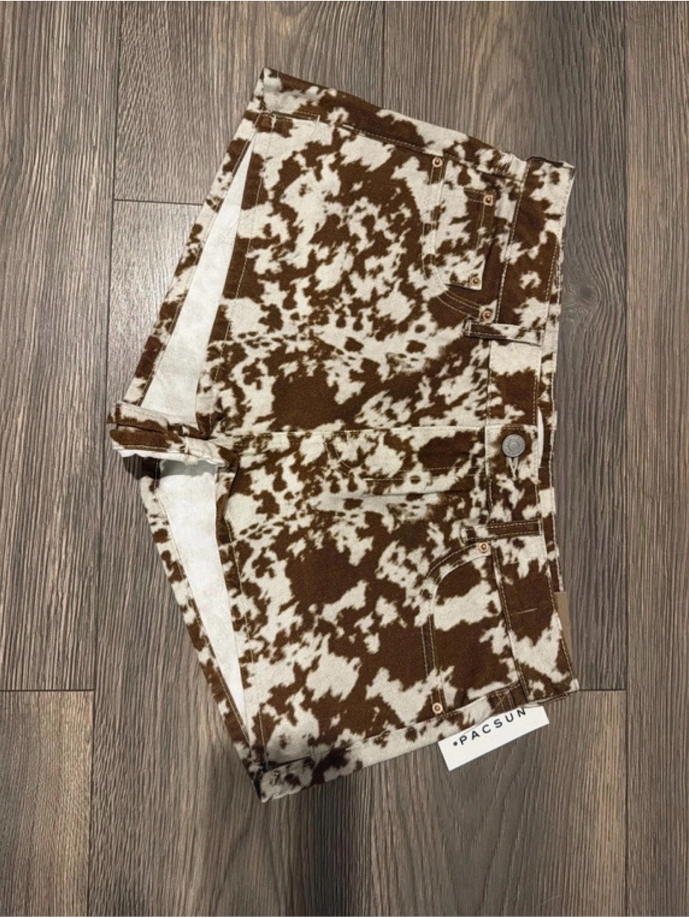 PacSun Cow Print Denim Shorts - Brown & White Contrast